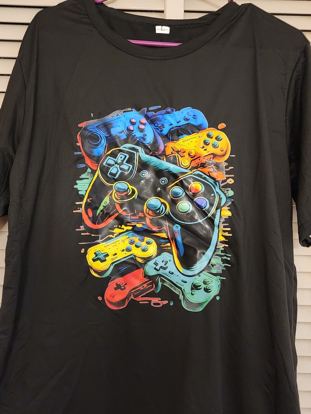 Black Video Game Controllers Graphic Tee - Multi-Color Print